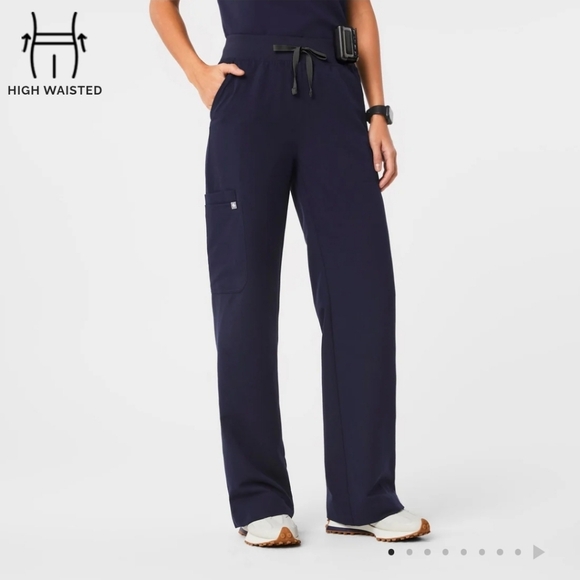 FIGS ISABEL WIDE LEG HIGH WAISTED SCRUB PANTS NAVY sz MED - Picture 1 of 14